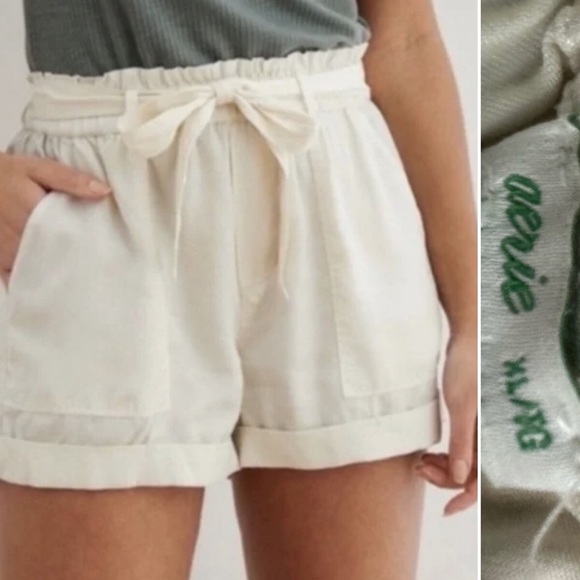 Aerie Cream Belted High Waisted Paperbag Shorts- XL - Picture 1 of 10